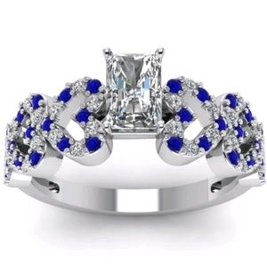 925 MARKED sterling silver CZ & Tiny saphires sz6